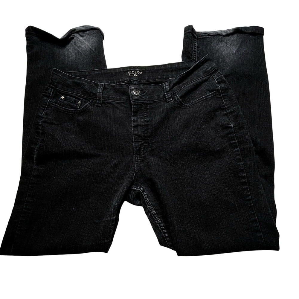 Riders by Lee Jeans Women 14 Black Straight Leg Stretch Denim Pants Classic
